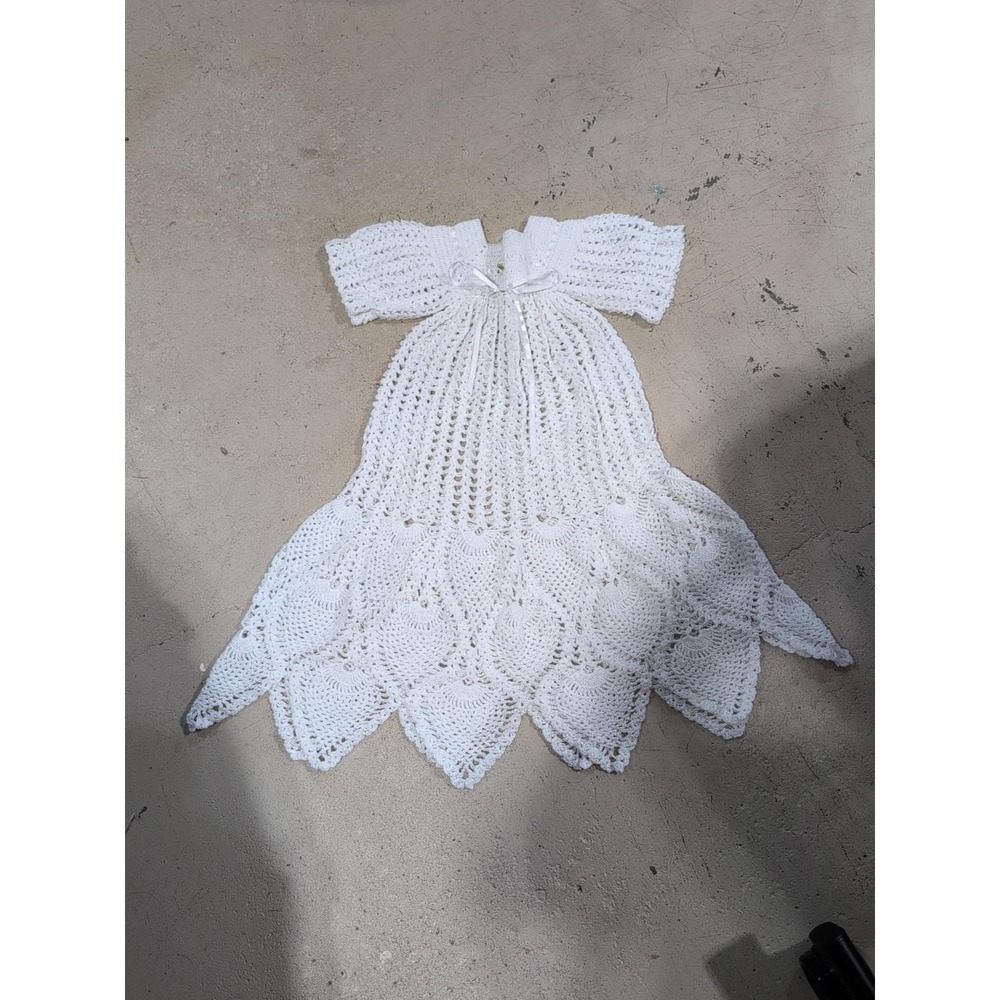 Vintage Christian Infant‎ White Christening Baptism Church Gown Crocheted